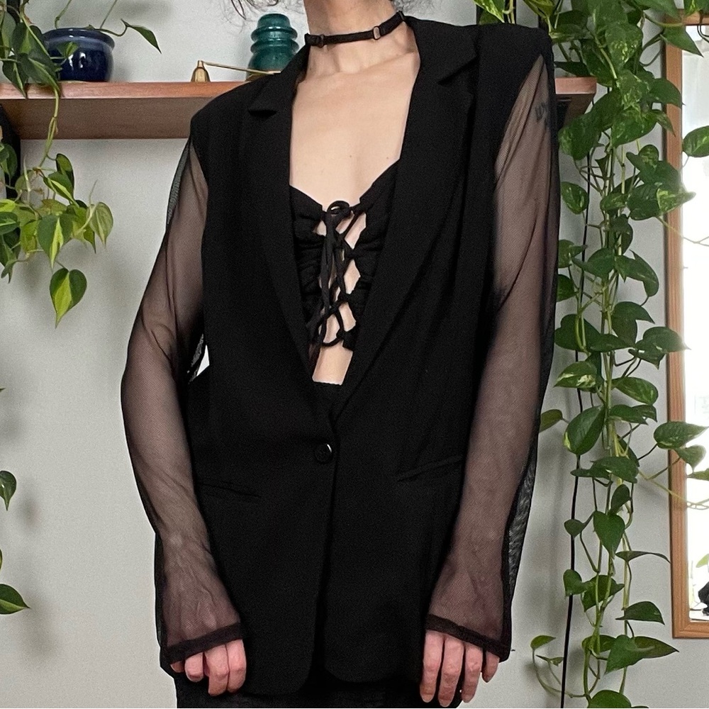 Fishnet Blazer with V Shape Cut in Back - L